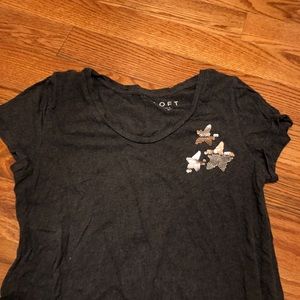 LOFT Women's Sequins Star Detail T-Shirt Short Sleeves Charcoal Gray Size S